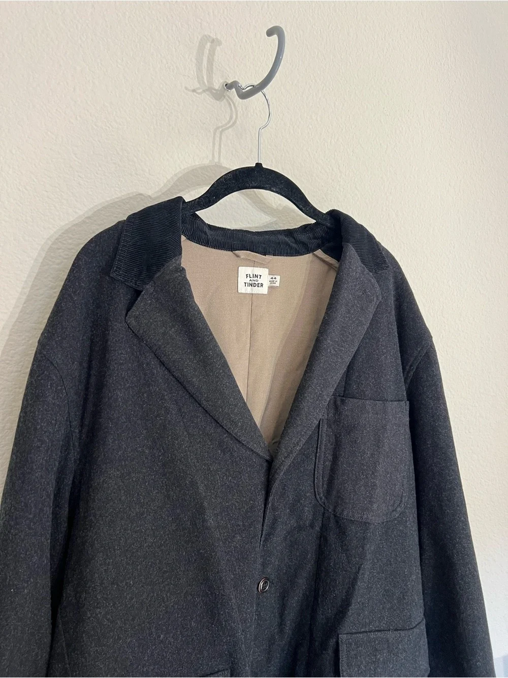 Flint & Tinder Flex Knit Chore Blazer charcoal corduroy collar sz 44 fall